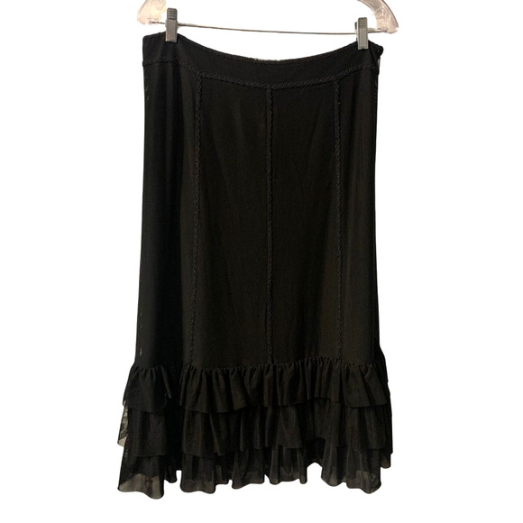 Alberto Makali Women's Ruffled Midi Skirt Size 12 NEW Black Tiered Romantic - Picture 1 of 7